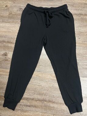 Black Ribbed Drawstring Joggers